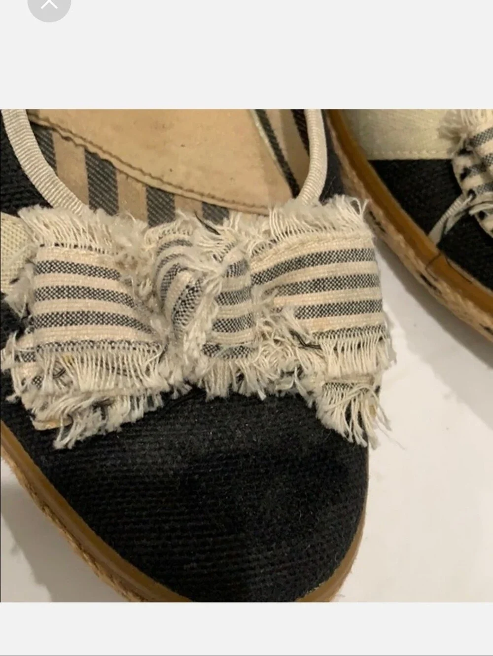 Sperry Top-Sider Katama Cream/Black Slip-on Espadrille Flats Frayed Bow Size 8.5